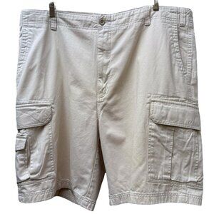 NAUTICA Mens Khaki Cargo Shorts Size 42 Relaxed Fit Pockets Logo 10" inseam